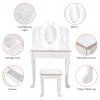 Garveehome Kids Vanity Table and Chair Set with Light, Girls Vanity with Mirror, Drawer and Pretend Playset, Wooden Princess Makeup Desk Dressing Table, Toddler Vanity (Batteries Not Included) view 2
