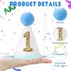 AULEGE First Birthday Crown, 1st Glitter Baby Cone Hat for Photo Prop, First Party Hat Outfit for Girls/Boys(White Blue) view 3