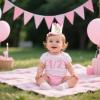 AULEGE Half Party Hat, 1/2 Glitter Adjustable Birthday Crown for 6-Month Baby, Half Birthday Party Headwear (White/Pink) view 2