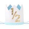 AULEGE Half Party Hat, 1/2 Glitter Adjustable Birthday Crown for 6-Month Baby, Half Birthday Party Headwear (White/Blue) view 1