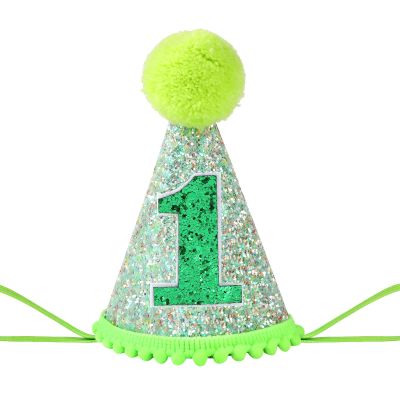AULEGE First Birthday Crown, 1st Glitter Baby Cone Hat for Photo Prop, First Party Hat Outfit for Girls/Boys(Green)
