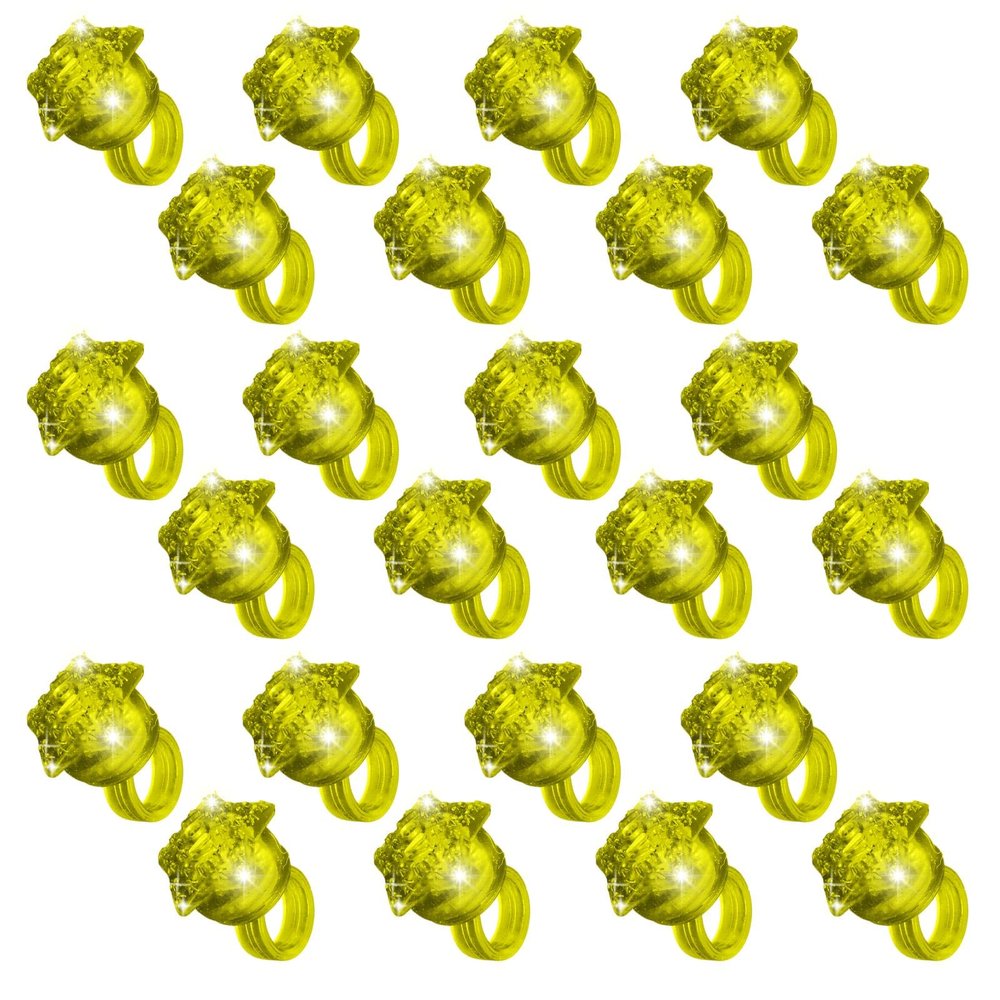 NUDALA 24 Pack Yellow Light Up Star Rings Glow in the Dark Party Flashing LED Jelly Finger Rings for July 4th,Halloween,Christmas,Concert,Goodie Bag Fillers,Raves
