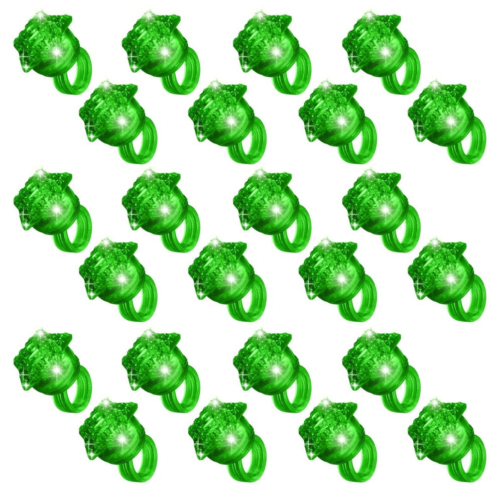 NUDALA 24 Pack Green Light Up Star Rings Glow in the Dark Party Flashing LED Jelly Finger Rings for St. Patrick's Day, Halloween,Christmas,Concert,Goodie Bag Fillers,Raves