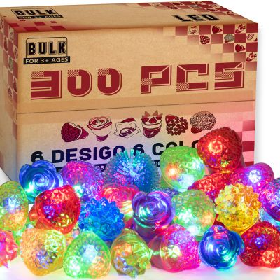 300pcs Glow in the Dark Rings Bulk Pack(6 color), Light Up Rings for Kids & Adults, LED Party Favors, Party Supplies, Glow Jewelry for Rave, Halloween, and LED Jelly Ring for Goodie Bags Stuffer