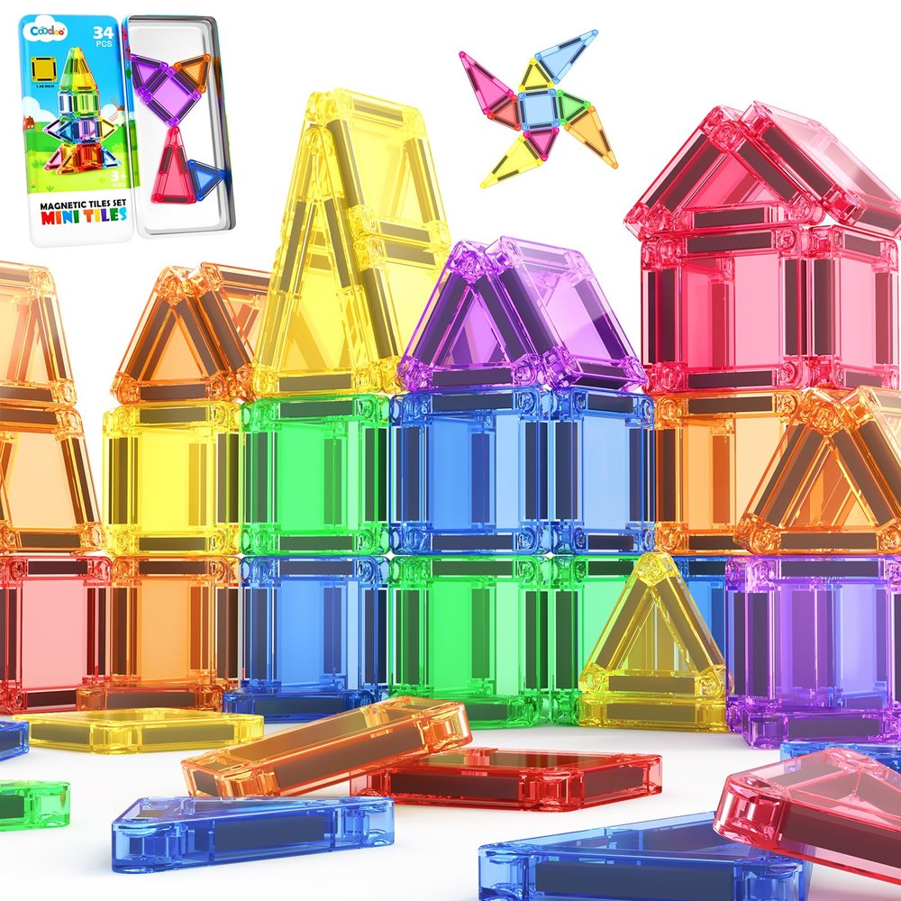 Coodoo Magnetic Tiles for Kids Ages 4-8 Toddler Toys Magnetic Blocks Building Toy STEM Outdoor Kids Toys Gift for Boys & Girls 3+ Year Old, Pocket-Sized Mini Tiles for Classroom Must Haves