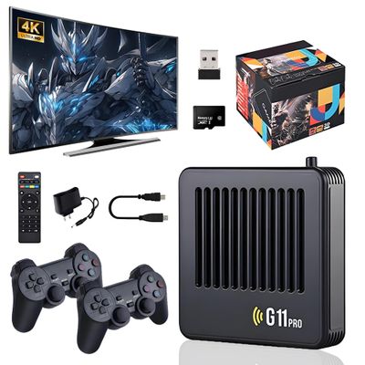 G11pro gamebox game console,plug & play video games,2.4G wireless controller retro gamer pro,black,Emuelec4.3 (128g)