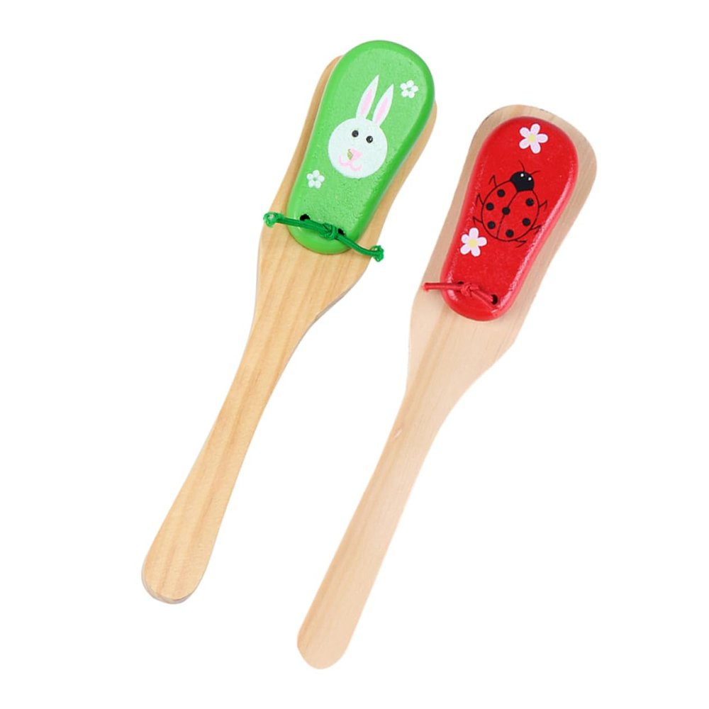 CORHAD 2Pcs Wooden Castanets Educational Musical for Percussion Instruments for Boys Long Handle Clapper for Music Play Random Patterns