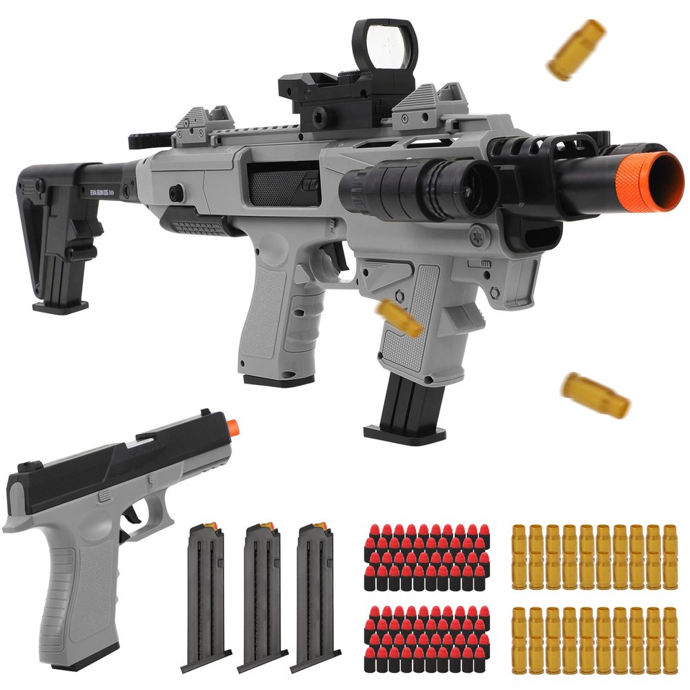 Spcozgil Soft Bullet Two Modes Toy Gun Shell Ejecting with 80 Soft Bullets 40 Shells, Realistic Gray Toy Guns, Shooting Play Gun