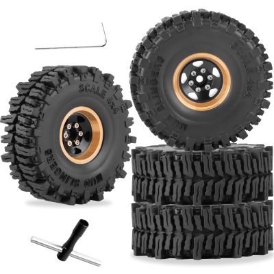 RCarmubWow RC 1.0 Beadlock Wheels 1.0 Beadlock Tires for RC Crawler 1/18 TRX4M,1/24 SCX24,1.0 Beadlock Wheels and Tires Brass Wheels w/Soft Sticky Rubber Tires,4pcs,Style A
