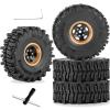 RCarmubWow RC 1.0 Beadlock Wheels 1.0 Beadlock Tires for RC Crawler 1/18 TRX4M,1/24 SCX24,1.0 Beadlock Wheels and Tires Brass Wheels w/Soft Sticky Rubber Tires,4pcs,Style A view 1