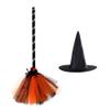 LOGOFUN 2PCS Witch Hat Broom Kit Halloween Costume Accessories Purple Witch Props for Ladies Cosplay Masquerade Makeup Party Supply - Orange view 1