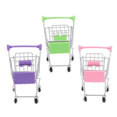 BRIGHTFUFU 3Pcs Mini Shopping Cart for Pretend Play Trolley Pink Purple and Green Grocery Cart for Role Play and Makeup Storage
