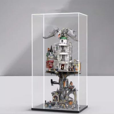 Dustproof Acrylic Display Box Compatible with Lego76417 Wizard's Bank Model Display Case, Dustproof Box, Storage Box, Display Box (Only Display Box) (Matte Black Base)