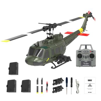 OBIOCKIDAY 1/48 UH-1 RC Helicopter C032, 2.4G 6CH Flybarless Aileronless Stunt Remote Control Helicopter 3 Batteries, Optical Flow Positioning Inverted Flight, Toy Gift for Adults -RTF