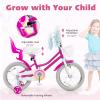 HONEY JOY Kids Bike, 12 14 16 18 Inch Girls Bike w/Training Wheels, Doll Seat, Streamers, Handbrake & Coaster Brake, Fully Enclosed Chain, Princess Style Children Bike (16 Inch, Pink) view 3