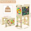4-in-1 Toddler Standing Tower,Foldable Standing Tower with Blackboard and Wooden Learning Clock,Toddler Kitchen Stool Helper for Kids,Wooden Kids Kitchen Step Stool view 2