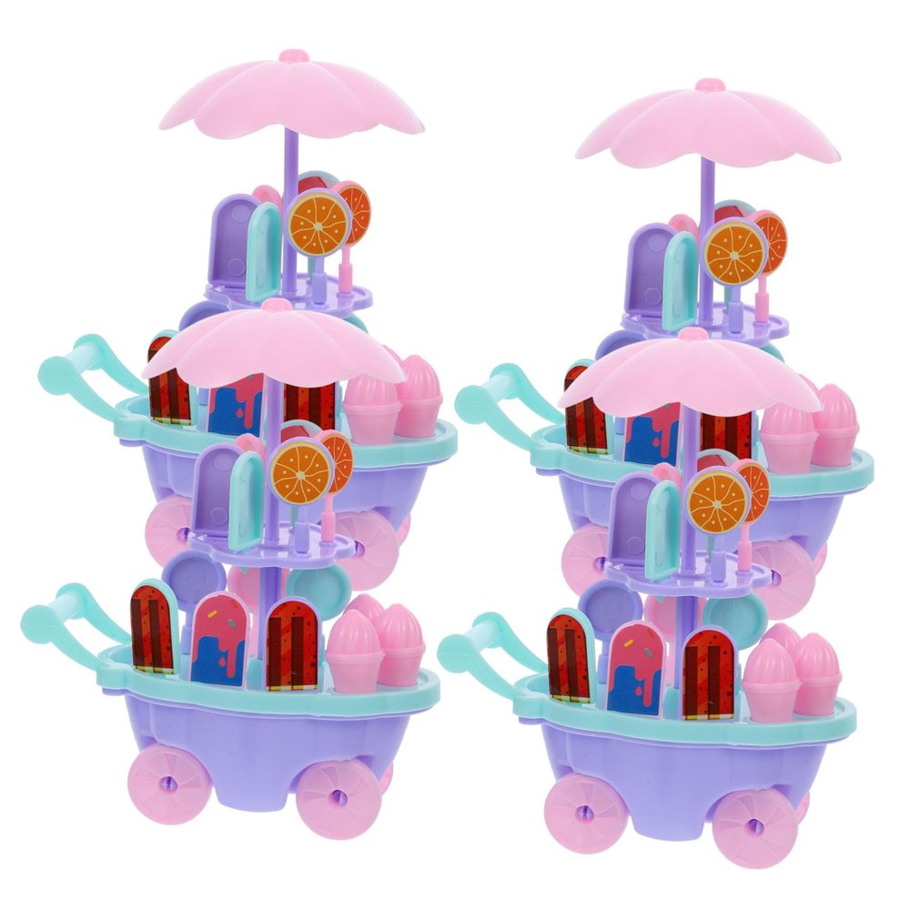 BCOATH 4pcs Boy Girl Ice Cream Truck Playset Pretend Cart Toys for Imaginative Play Sensory Development Fun Grocery Shopping for Boys and Girls