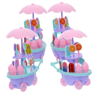 Toddmomy 4pcs Boys and Girls Ice Cream Cart Toy Fun Pretend Play Ice Cream Stand for Toddlers Shopping Cart Plaything Great for Imaginative Role Play and Learning