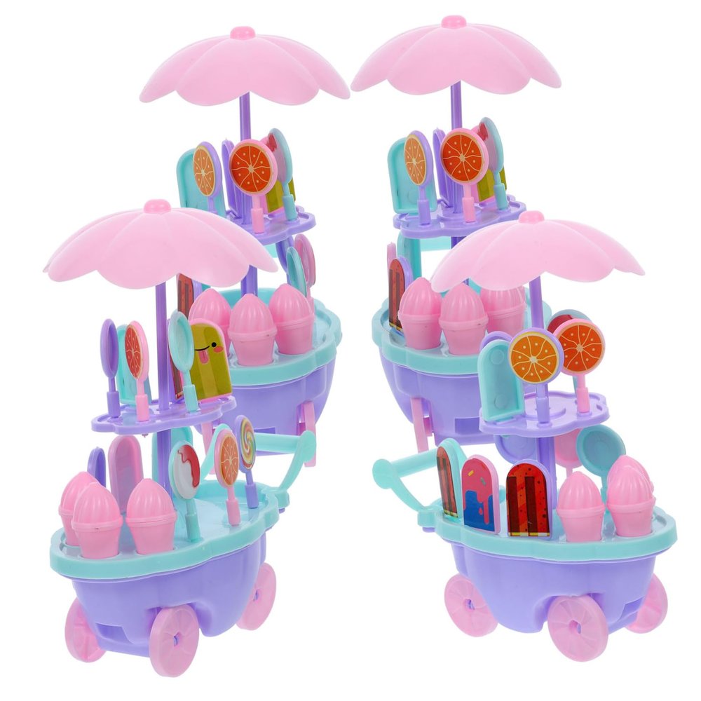 Toddmomy 4pcs Boys and Girls Ice Cream Cart Toy Fun Pretend Play Ice Cream Stand for Toddlers Shopping Cart Plaything Great for Imaginative Role Play and Learning
