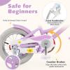 HONEY JOY Kids Bike, 12 14 16 18 Inch Girls Bike w/Training Wheels, Doll Seat, Streamers, Handbrake & Coaster Brake, Fully Enclosed Chain, Princess Style Children Bike (12 Inch, Purple) view 3