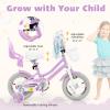 HONEY JOY Kids Bike, 12 14 16 18 Inch Girls Bike w/Training Wheels, Doll Seat, Streamers, Handbrake & Coaster Brake, Fully Enclosed Chain, Princess Style Children Bike (12 Inch, Purple) view 4
