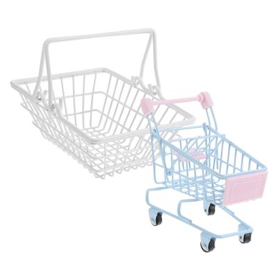 HOLIDYOYO Space-saving Mini Shopping Cart 2pcs Desktop Snack Basket Handle for Fried Food Fruits Vegetables Bread Candy Random