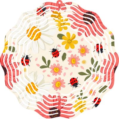 10" Metal Wind Spinner, Ladybug & Daisy Design, Outdoor Garden Art, Kinetic Motion Decor, Spring Flower Yard Ornament, Bug Theme Patio Spinner
