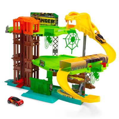 Dickie Toys - Jungle Garage Car Race Track (50 x 55 x 32 cm) with Metal Toy Car - Parking Garage on 3 Floors with Lift and Tunnel, Toy Highway for Children from 3 Years