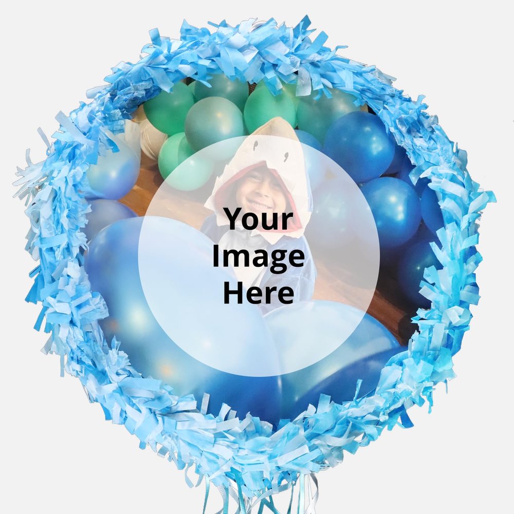 Blue Personalized 15 Round Pull String Piata  Customizable with Your Photo  Perfect for Birthdays, Weddings, and Celebrations  Holds 3-5 Pounds of Candy