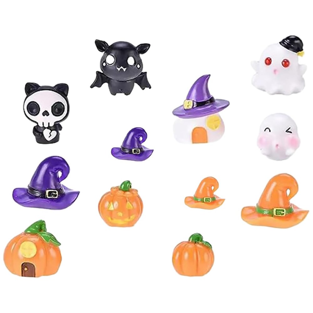 12pcs Halloween Ornaments Cute Miniature Pumpkins Ghosts for Dollhouse Decor Creative Landscape Decorations for Halloween Atmosphere