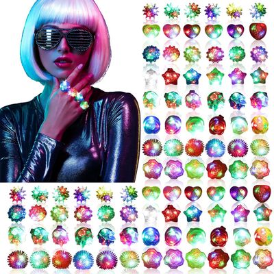 NUDALA 100 Pack Light Up Rings, Glow in The Dark Party Favors, 8 Style Flashing LED Jelly Finger Rings for Concert, Goodie Bag Fillers, Classroom Prizes,Raves, Halloween