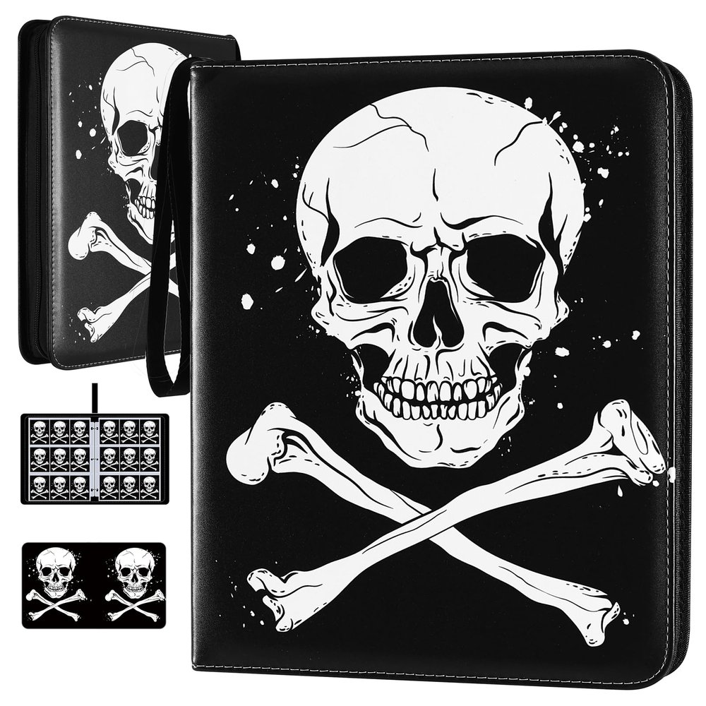 1080 Pockets Card Binder 9 Pocket, Trading Card Binder with 60 Page Removable Sleeves, Zipper Card Book Album Holder[PROTECTIVE][PLEASANT TOUCH SURFACE] Skull