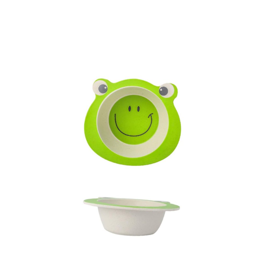 OKUMEYR Unbreakable Dinnerware for Boys and Girls Bamboo Fiber Bowl Set Toddler Snack Utensil Set Lids (frog)