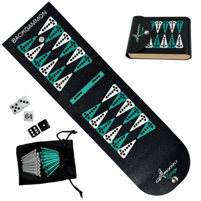 Dragonfly Escape Folding Travel Backgammon Set | Pocket Backgammon Game  Folding PU Leather Board with Pegs, Dice, Doubling Cube & Drawstring Bag  Great for Flights, Beach, Camping