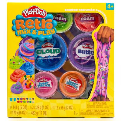 Play-Doh Retro Mix & Play Scented Compounds  Cloud, Butter, Foam, Super Stretch, Sensory Dough, Kit, Gifts for Kids, Sensory Toys, Party Favors for Kids 8-12, Playdoh Compound Packs
