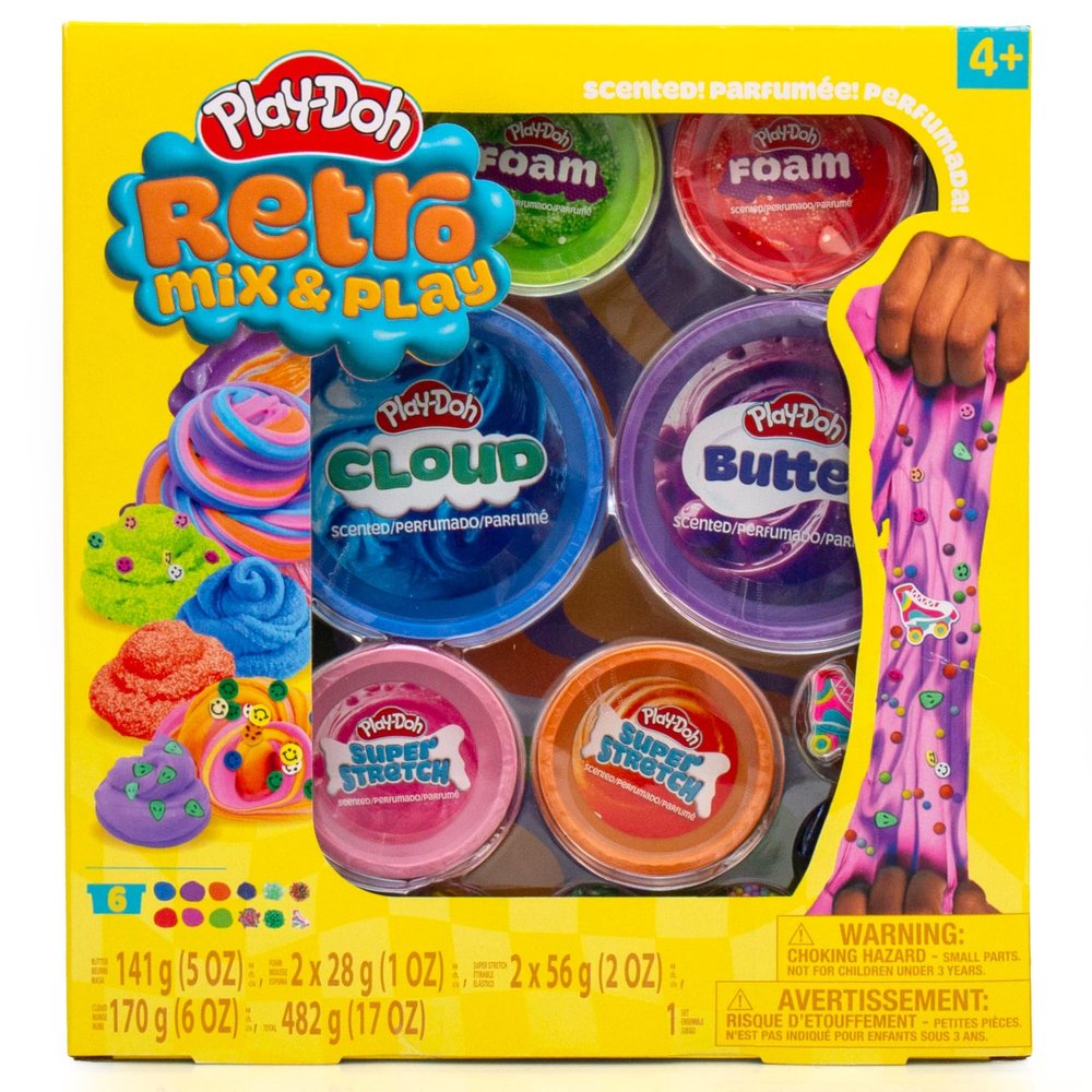 Play-Doh Retro Mix & Play Scented Compounds  Cloud, Butter, Foam, Super Stretch, Sensory Dough, Kit, Gifts for Kids, Sensory Toys, Party Favors for Kids 8-12, Playdoh Compound Packs