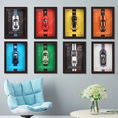 1 32 for Photo Frame Version Alloy Metal Sports Car Model Simulation 3D Racing Car Hanging Painting Decoration Simulation Vehicle Playset(White)
