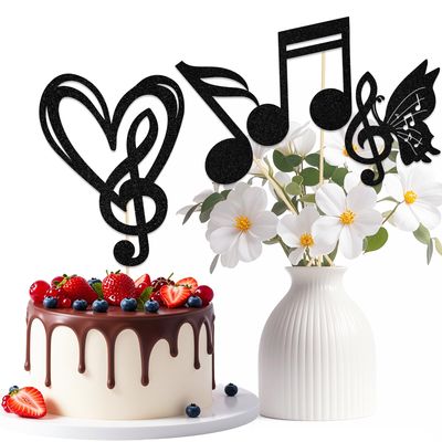 12PCS Music Note Centerpiece Sticks Music Concert Theme Baby Shower Decorations Music Themed Table Toppers for Birthday Wedding Anniversary Decoration Supplies Black Glitter