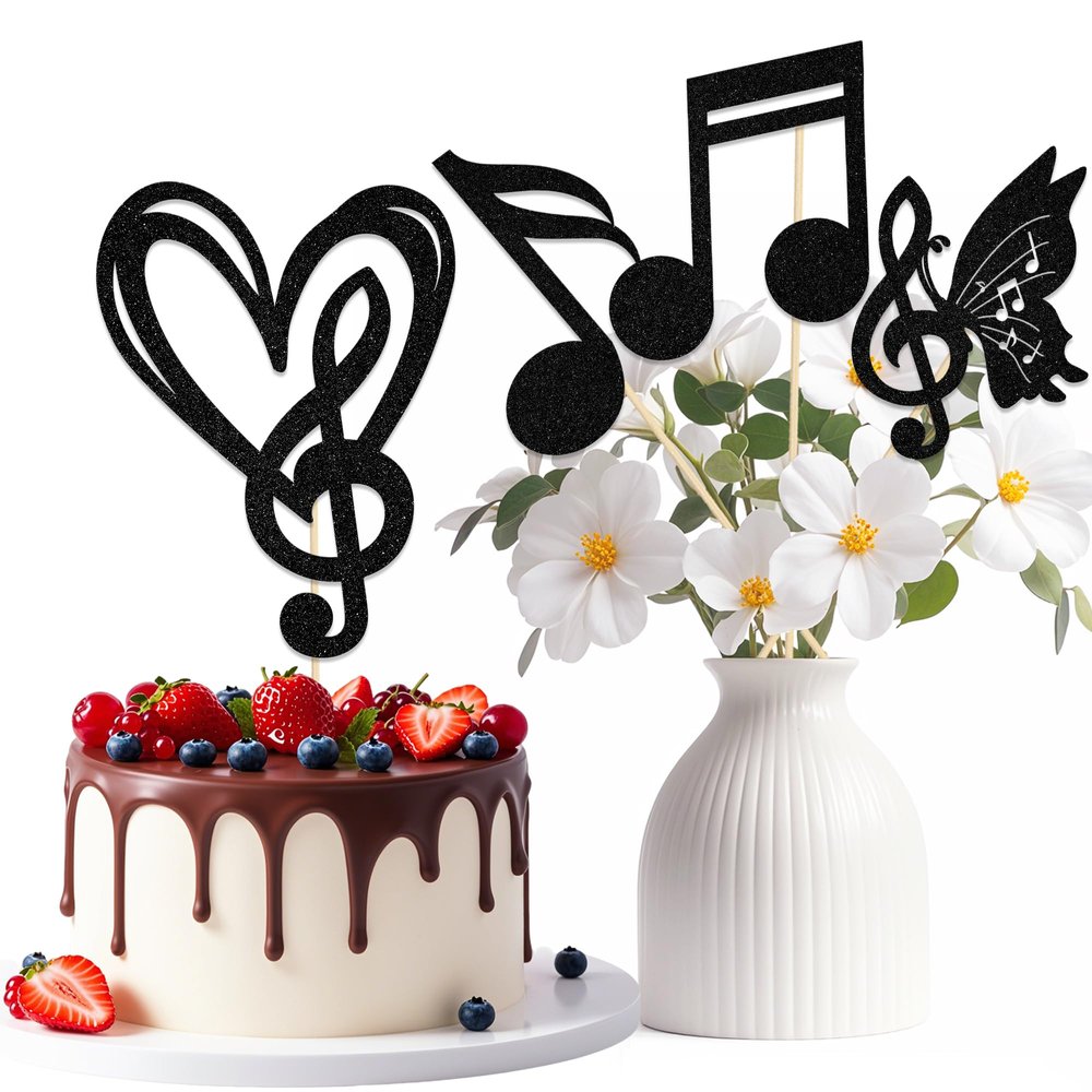 12PCS Music Note Centerpiece Sticks Music Concert Theme Baby Shower Decorations Music Themed Table Toppers for Birthday Wedding Anniversary Decoration Supplies Black Glitter