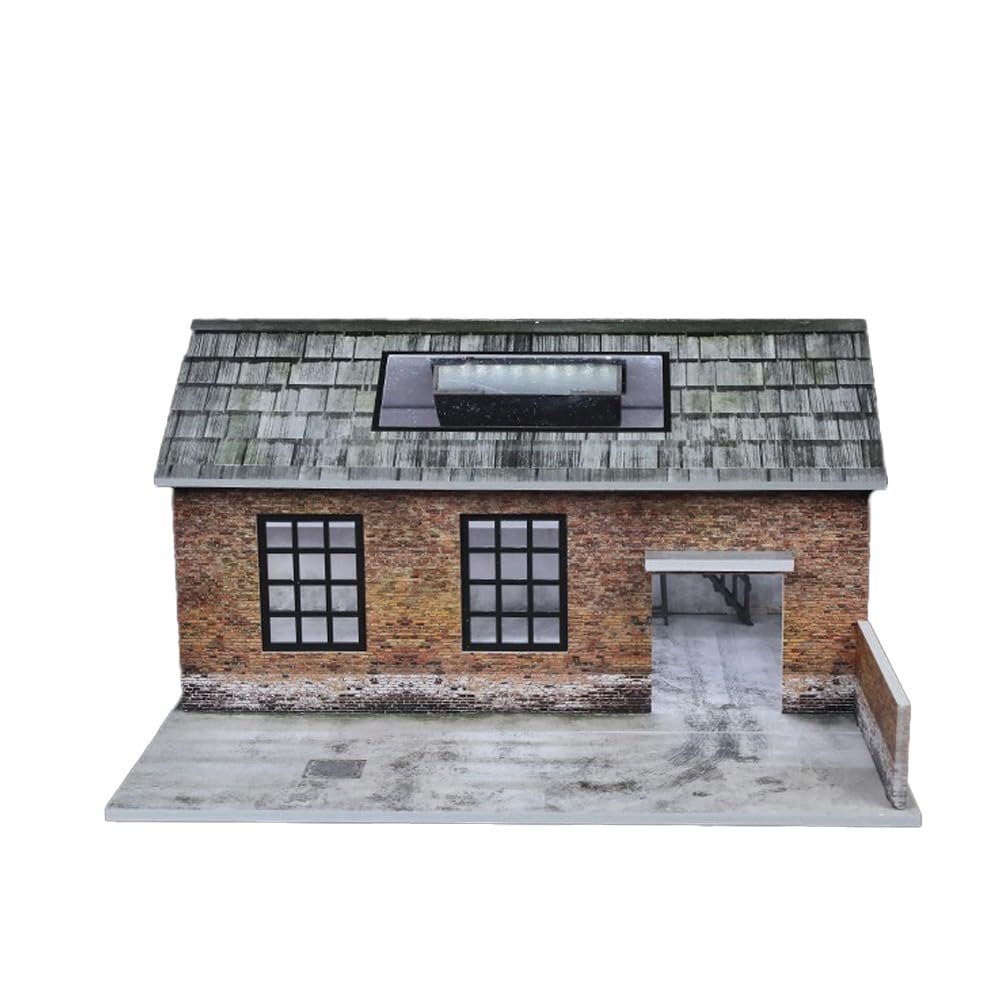 1/64 Diorama Old Factory Garage Model, LED Lighting Workshop Scene Display Case, Diecast Model Cars Parking Lot Building, American Diorama (Dilapidated Factory)