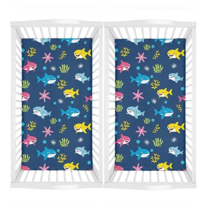 Uorisanigo Crib Sheets for Boys 2 Pcs Toddler Bed Sheets Soft 28 x 52 Mattress Protector Cartoon Shark Bassinet Sheets Rectangle Neutral Crib Sheets