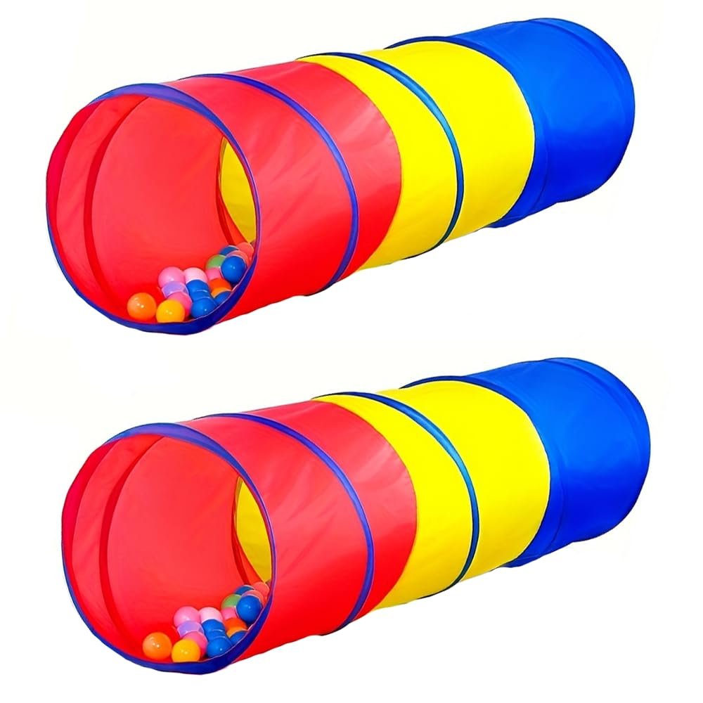 2 Pack Pop Up Tunnel TentTunnel Tent, Collapsible Gift,Indoor Outdoor (Red,Yellow,Blue) 76 * 18inch