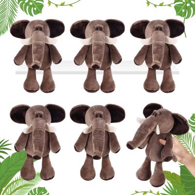 6 Pcs Safari Stuffed Animals Bulk Lion Elephant Monkey Tiger Toy Plush Zoo Animals Junble for Boy Girl Gift Animal Themed Parties Baby Shower Favor(Elephant)