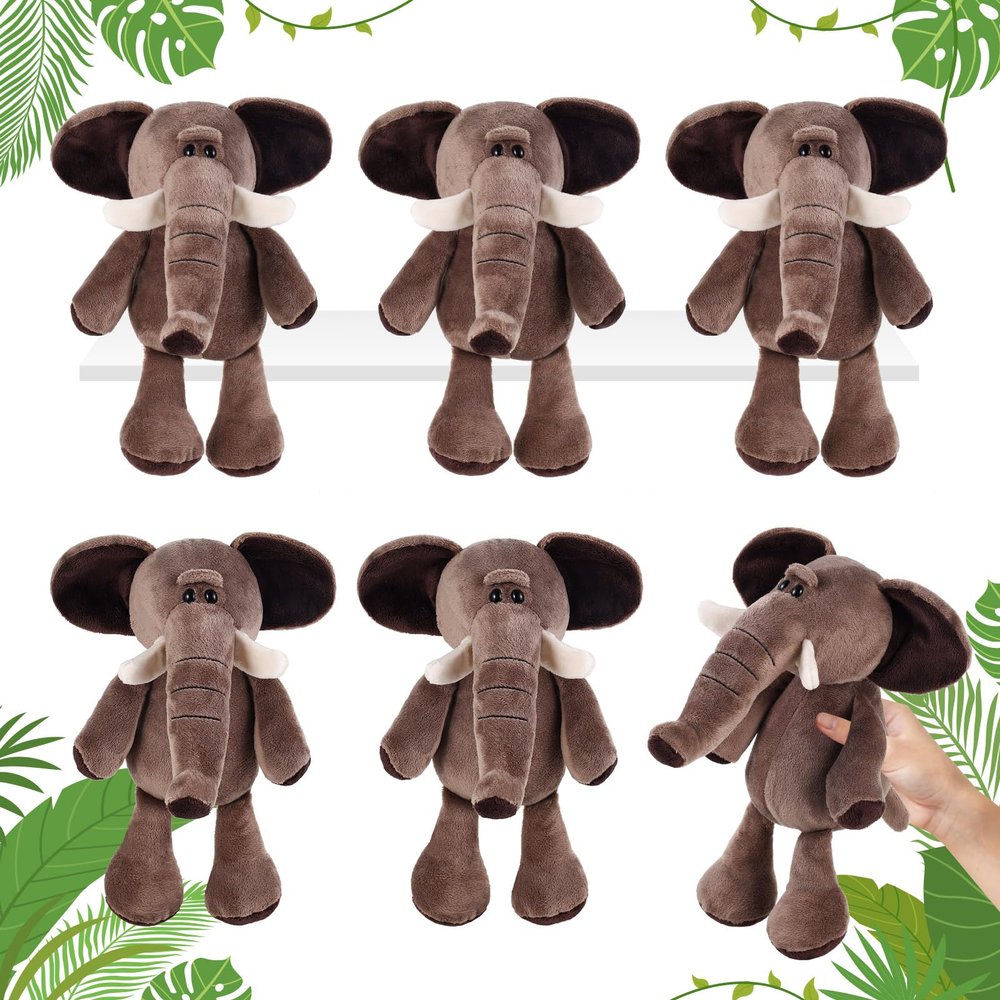 6 Pcs Safari Stuffed Animals Bulk Lion Elephant Monkey Tiger Toy Plush Zoo Animals Junble for Boy Girl Gift Animal Themed Parties Baby Shower Favor(Elephant)