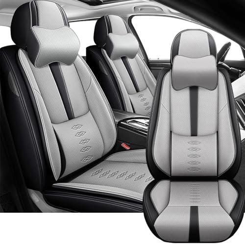 2 Front Car Seat Covers for Kia Carnival 2022-2024 2025 Waterproof Seat Covers with Lumbar Support Nappa Leather Anti-Slip Car Seat Cover for Kia CarnivalBlack&Gray-Deluxe