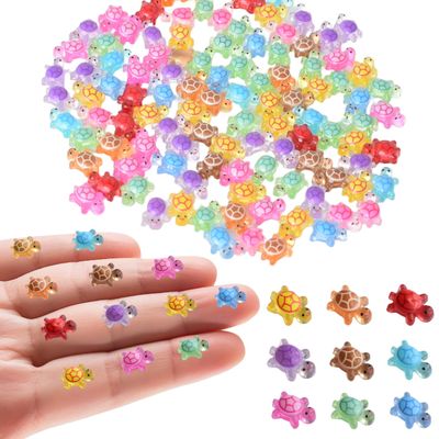 Tindobewan 100Pcs Super Mini Resin Turtles for Crafts Luminous Miniature Tiny Turtle for Fairy House Party Favors Micro Landscaping Decor(Little Turtles)