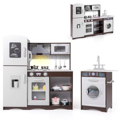 GLACER Kids Kitchen Playset, Toddler Pretend Toy Kitchen Set w/Realistic Lights & Sounds, Stoves, Ice Maker, Water Sink, Oven, Microwave, Washing Machine & Phone, Ideal Gift for Kids 3+ Years Old