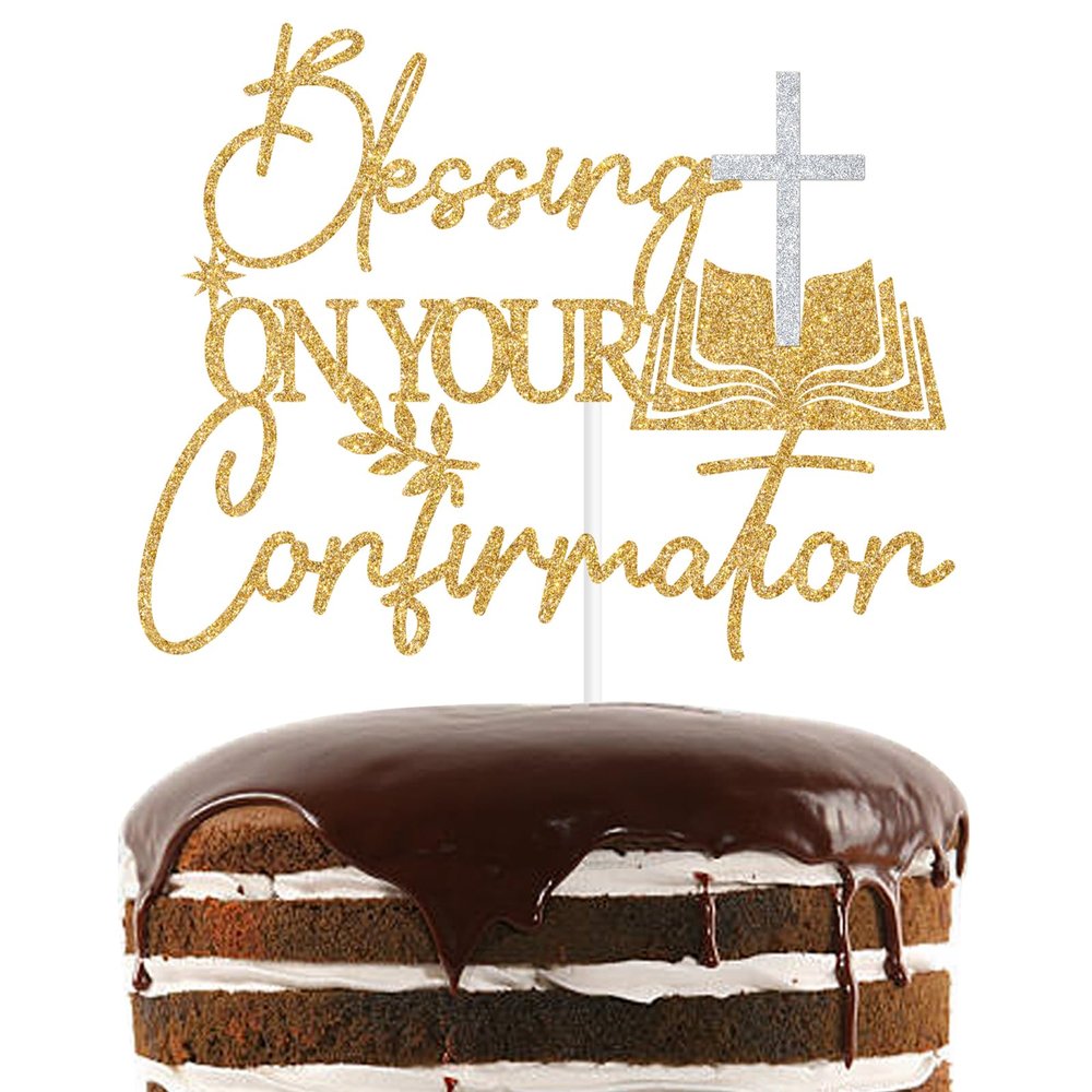 Gold Glitter Blessing On Your Confirmation Cake Topper, First Holy Communion Baptism Cake Dcor, Religious Baptism Bridal Shower Engagement Marriage Anniversary Party Decorations Supplies