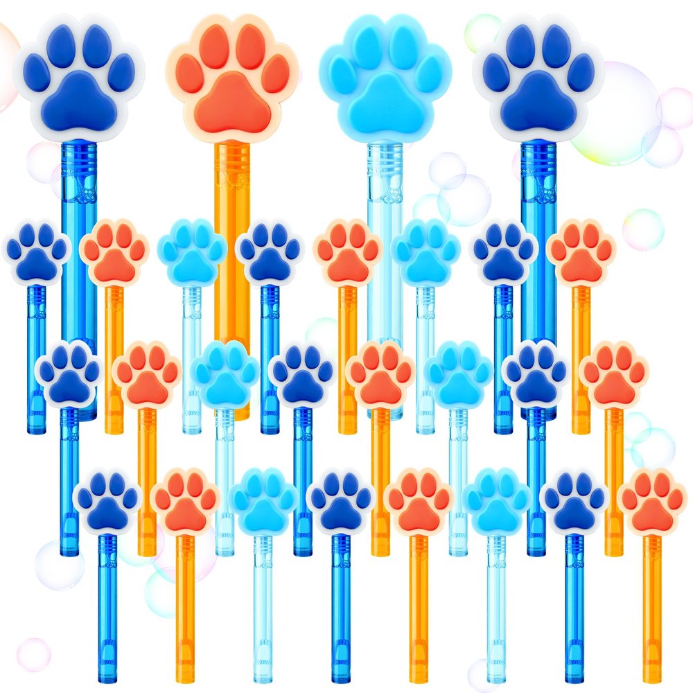 36 Pcs Dog Paw Bubble Wands Bulk Blue Orange Mini Paw Print Bubble Blowers for Paws Themed Party Favors Birthday Party Goodie Bag Stuffers Prizes Gifts Summer Outdoor
