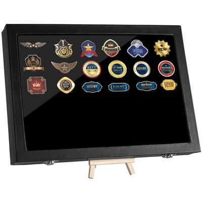 byepica Enamel Pin Display Frame, 13.8 X 9.4 Pin Box for Tabletop Or Wall, Perfect for Pin, Medal & Jewelry Collection with Wooden Stand and Velvet Backing